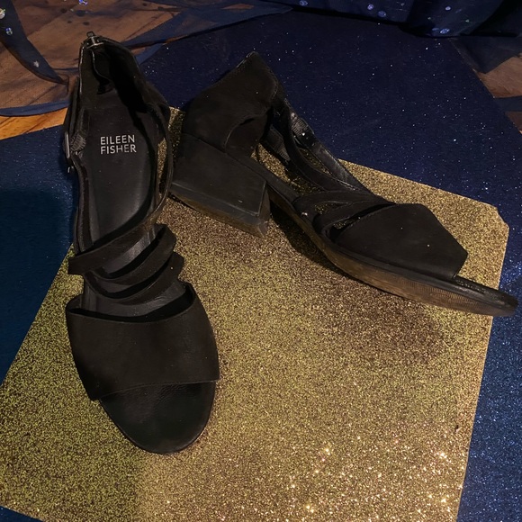 EILEEN FISHER SUEDE LEATHER STRAPPY EDGY CLASSIC BLOCK HEEL Sandals GORG - Picture 13 of 15
